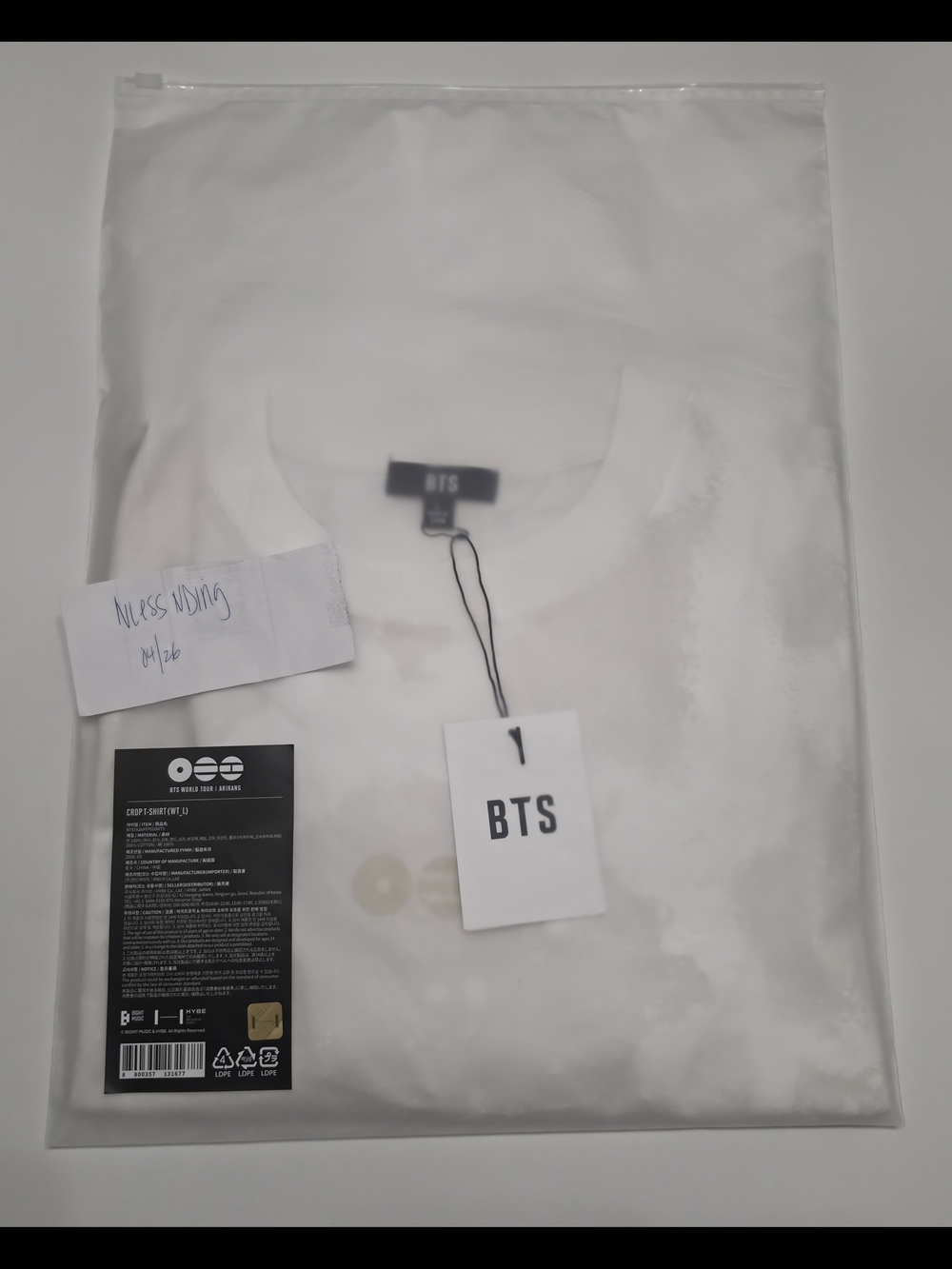 Sold Out! BTS CROP TOP WHITE T SHIRT OFFICIAL TOUR MERCH ARIRANG